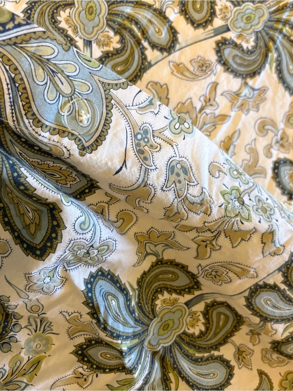 Pottery Barn Full Queen Duvet Cover Organic Cotton Charlie Paisley Green Blue